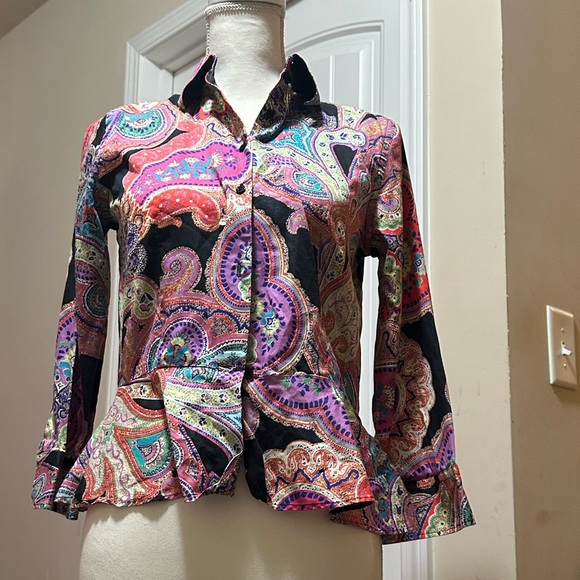 Lauren by Ralph Lauren vibrant paisley button up blouse - Picture 3 of 12